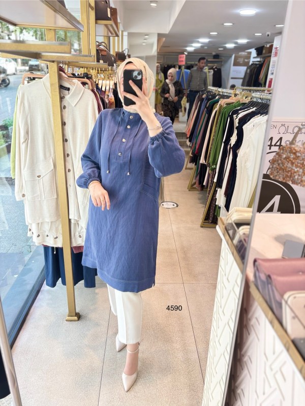 SZ4590 Selma Zaferoğlu Çıt Çıt Detaylı Tunik