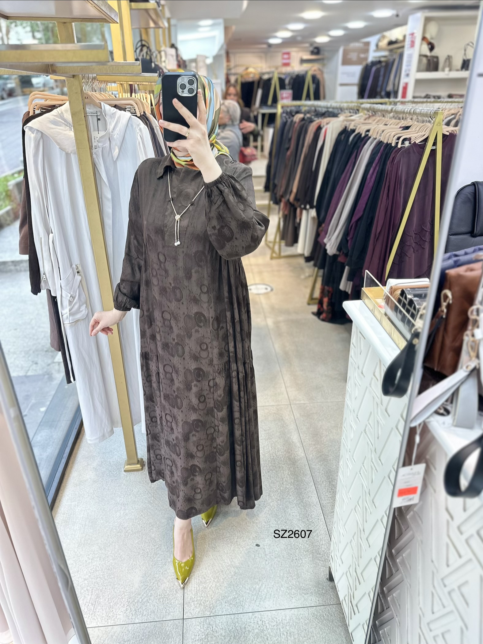 SZ2607 KOLYELİ JAKAR KUMAŞ ELBİSE
