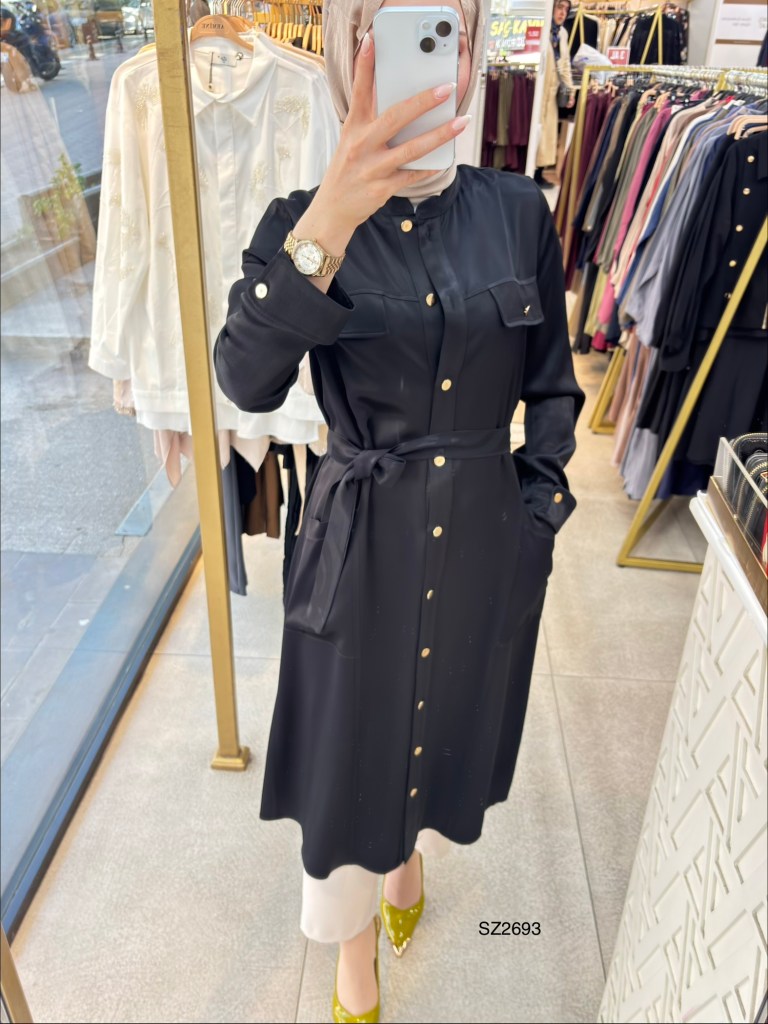 SZ2693 Uzun Kuşak Ve Çıt Çıt Detaylı Kap